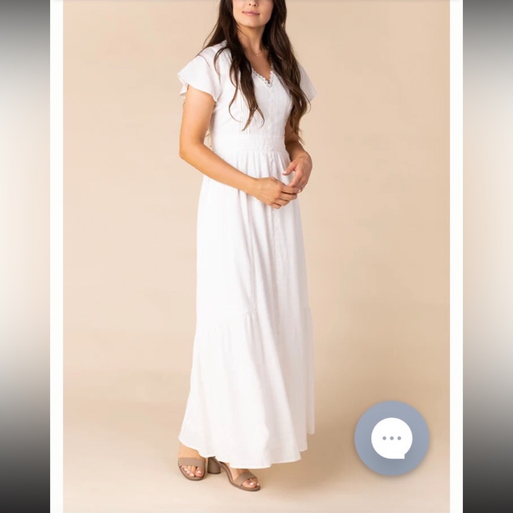 Arbor White Short Sleeve Button-Down Maxi Dress